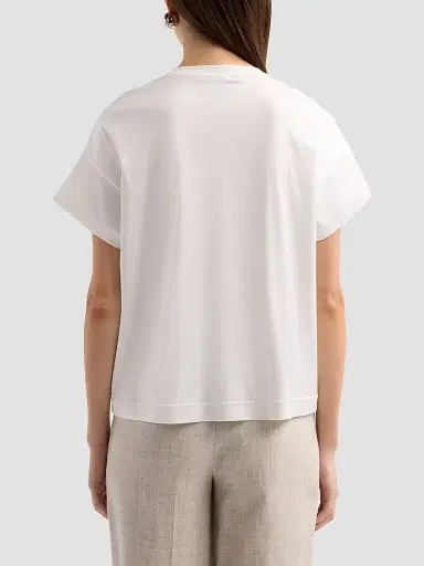 Giorgio Armani Women's Embroidered Silk-Cotton T-Shirt - Solid White | Thumbnail 3