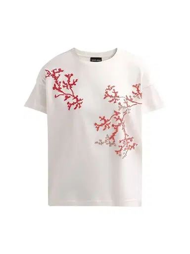 Giorgio Armani Women's Embroidered Silk-Cotton T-Shirt - Solid White | Thumbnail 1