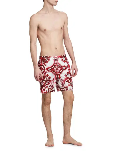 Dolce & Gabbana Men's Majolica Drawstring Swim Trunks - Maiolica Rubino - Size XL | Thumbnail 2