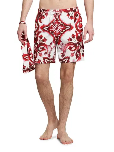 Dolce & Gabbana Men's Majolica Drawstring Swim Trunks - Maiolica Rubino - Size XL | Thumbnail 3