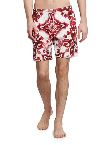 Dolce & Gabbana Men's Majolica Drawstring Swim Trunks - Maiolica Rubino - Size XL | Thumbnail 4