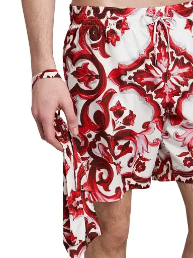 Dolce & Gabbana Men's Majolica Drawstring Swim Trunks - Maiolica Rubino - Size XL | Thumbnail 6