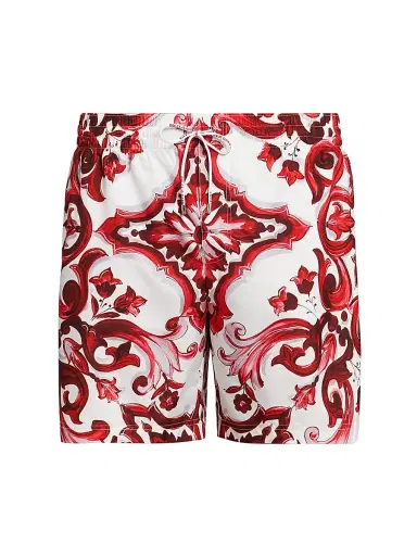 Dolce & Gabbana Men's Majolica Drawstring Swim Trunks - Maiolica Rubino - Size XL | Thumbnail 1