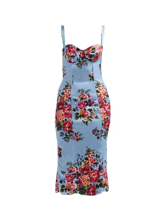 Dolce & Gabbana Women's Floral Satin Midi-Dress - Mazz Fiori F Celeste