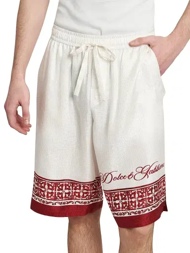 Dolce & Gabbana Men's Jacquard Silk Twill Shorts - Maiolica Rubino - Size 38 | Thumbnail 6 Dolce & Gabbana Men's Jacquard Silk Twill Shorts - Maiolica Rubino - Size 38 | Thumbnail 6