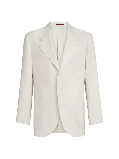 Brunello Cucinelli Men's Linen Micro Chevron Unlined Blazer | Thumbnail 2 Brunello Cucinelli Men's Linen Micro Chevron Unlined Blazer | Thumbnail 2