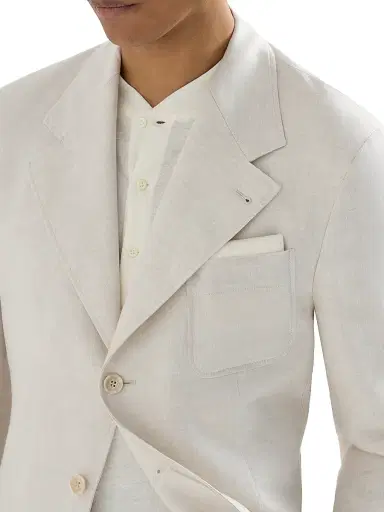 Brunello Cucinelli Men's Linen Micro Chevron Unlined Blazer | Thumbnail 4 Brunello Cucinelli Men's Linen Micro Chevron Unlined Blazer | Thumbnail 4