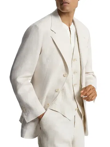 Brunello Cucinelli Men's Linen Micro Chevron Unlined Blazer | Thumbnail 5 Brunello Cucinelli Men's Linen Micro Chevron Unlined Blazer | Thumbnail 5