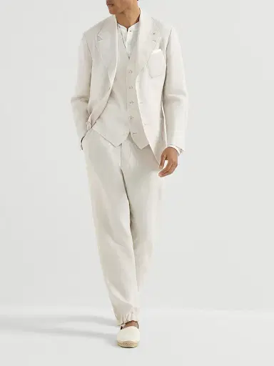 Brunello Cucinelli Men's Linen Micro Chevron Unlined Blazer | Thumbnail 6 Brunello Cucinelli Men's Linen Micro Chevron Unlined Blazer | Thumbnail 6