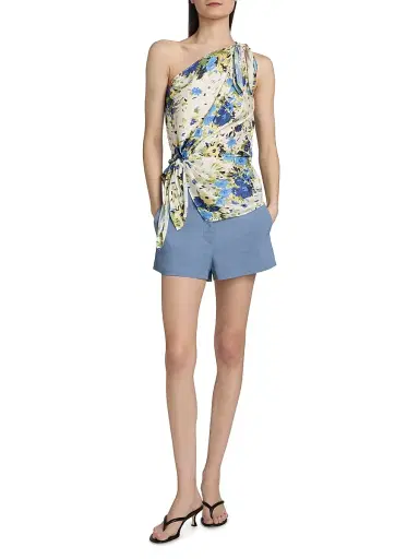 A.L.C. Women's Liam Linen-Blend Shorts - Dusk Blue - Size 14 | Thumbnail 2