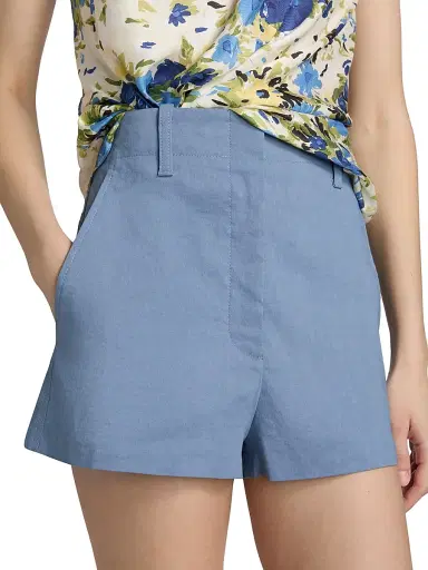 A.L.C. Women's Liam Linen-Blend Shorts - Dusk Blue - Size 14 | Thumbnail 6