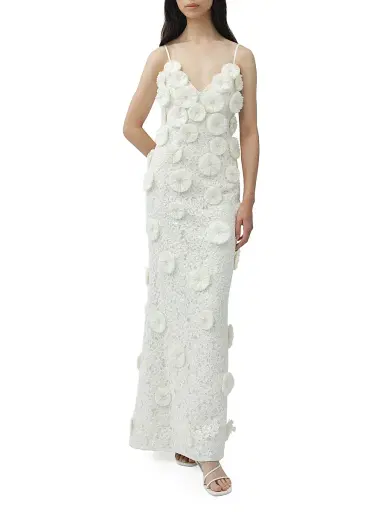 Simkhai Women's Maven Floral-Appliqué Sequined Lace Gown - White - Size 0 | Thumbnail 3 Simkhai Women's Maven Floral-Appliqué Sequined Lace Gown - White - Size 0 | Thumbnail 3