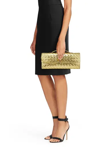 Bottega Veneta Women's Andiamo Metallic Woven Leather Pouch | Thumbnail 2