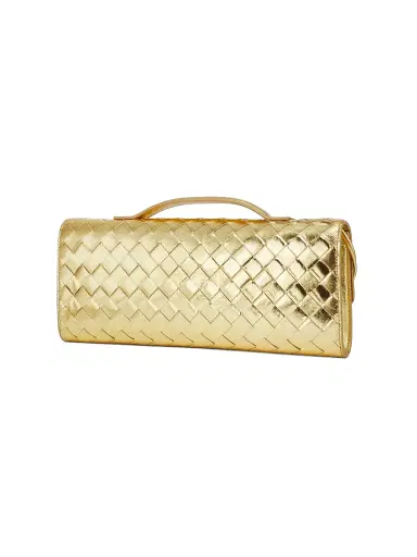 Bottega Veneta Women's Andiamo Metallic Woven Leather Pouch | Thumbnail 3
