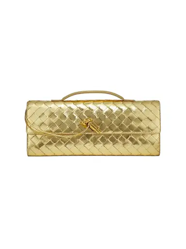 Bottega Veneta Women's Andiamo Metallic Woven Leather Pouch | Thumbnail 1