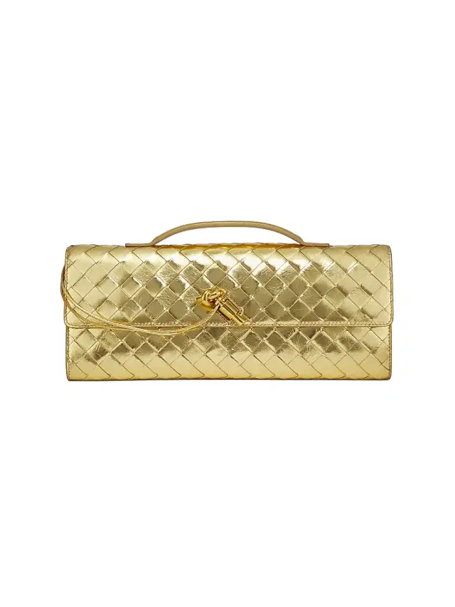 Bottega Veneta Women's Andiamo Metallic Woven Leather Pouch - Gold