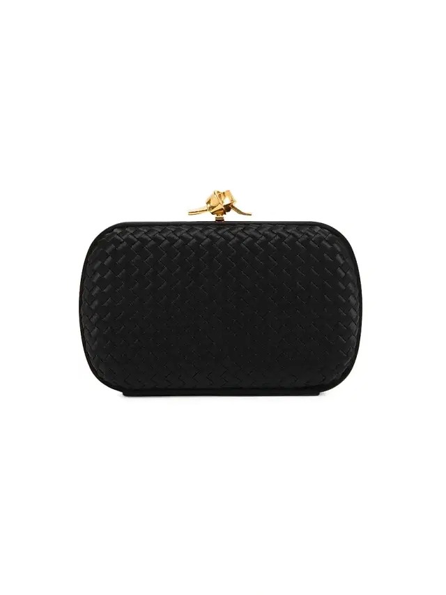 Bottega Veneta Women's Knot Intrecciato Silk Clutch - Black Brass Vibrato