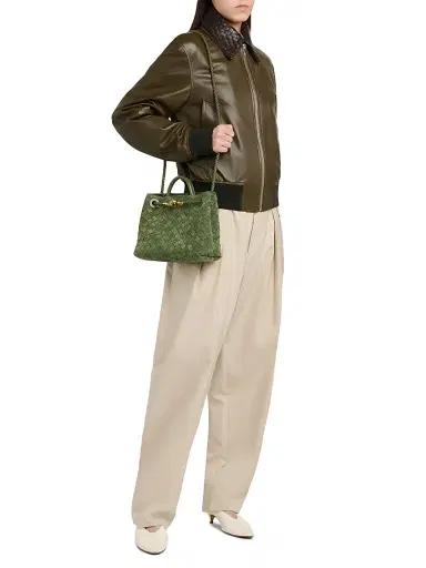 Bottega Veneta Women's Andiamo Small Intrecciato Suede Top Handle Bag - Green Tweed | Thumbnail 2