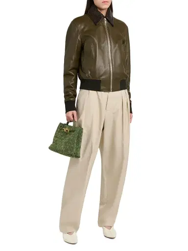 Bottega Veneta Women's Andiamo Small Intrecciato Suede Top Handle Bag - Green Tweed | Thumbnail 3