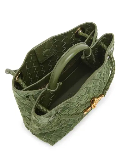 Bottega Veneta Women's Andiamo Small Intrecciato Suede Top Handle Bag - Green Tweed | Thumbnail 4