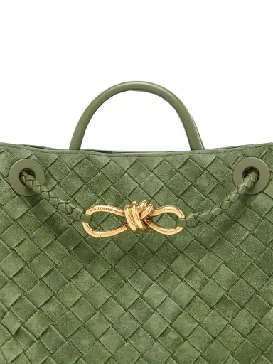 Bottega Veneta Women's Andiamo Small Intrecciato Suede Top Handle Bag - Green Tweed | Thumbnail 5
