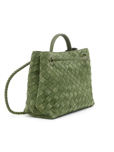 Bottega Veneta Women's Andiamo Small Intrecciato Suede Top Handle Bag - Green Tweed | Thumbnail 6