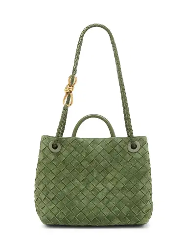 Bottega Veneta Women's Andiamo Small Intrecciato Suede Top Handle Bag - Green Tweed | Thumbnail 7