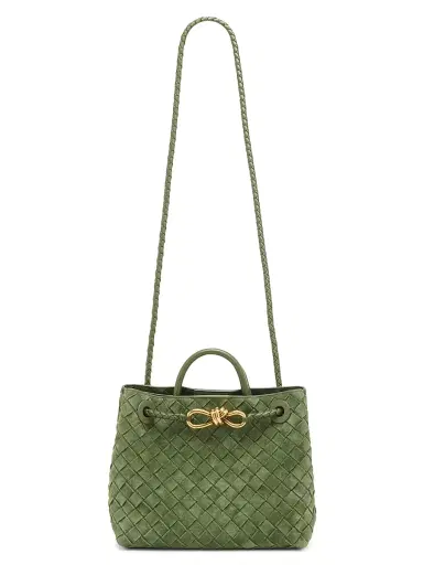Bottega Veneta Women's Andiamo Small Intrecciato Suede Top Handle Bag - Green Tweed | Thumbnail 8