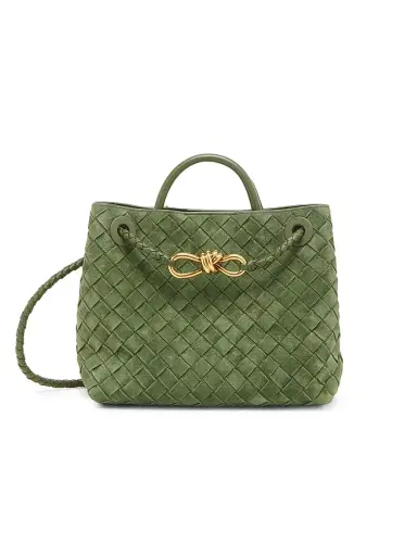 Bottega Veneta Women's Andiamo Small Intrecciato Suede Top Handle Bag - Green Tweed | Thumbnail 1