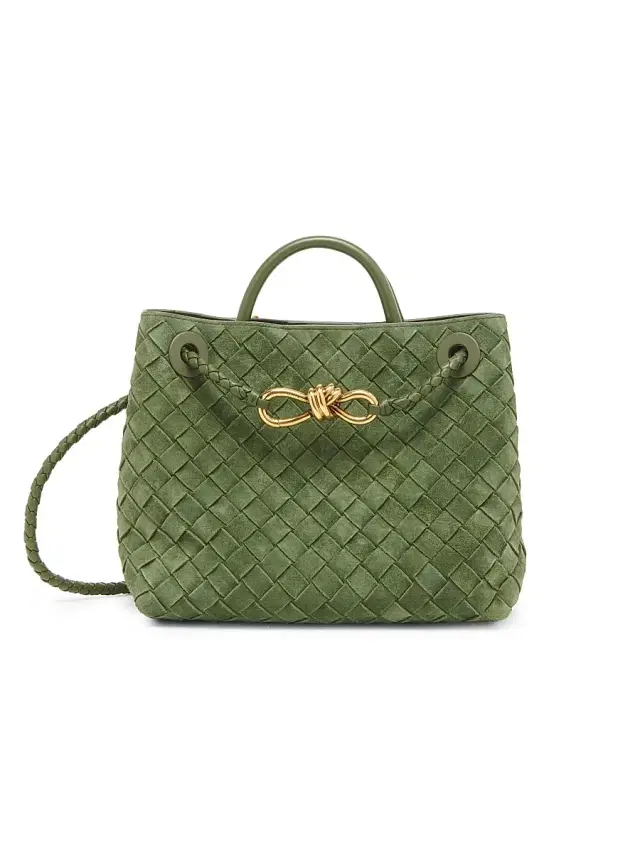 Bottega Veneta Women's Andiamo  Intrecciato Suede Top Handle Bag - Green Tweed
