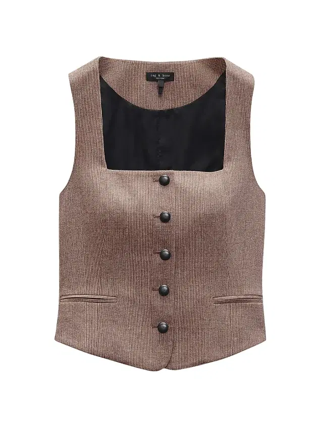 rag & bone Women's Mariana Wool Vest - Camel Plaid