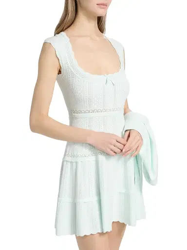 LoveShackFancy Women's Laighton Pointelle-Knit Tiered Minidress - Dusty Lagoon - Size XL | Thumbnail 4 LoveShackFancy Women's Laighton Pointelle-Knit Tiered Minidress - Dusty Lagoon - Size XL | Thumbnail 4