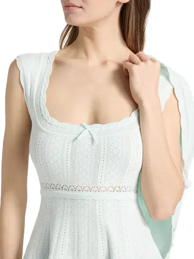 LoveShackFancy Women's Laighton Pointelle-Knit Tiered Minidress - Dusty Lagoon - Size XL | Thumbnail 6 LoveShackFancy Women's Laighton Pointelle-Knit Tiered Minidress - Dusty Lagoon - Size XL | Thumbnail 6