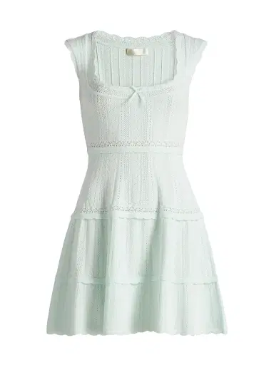 LoveShackFancy Women's Laighton Pointelle-Knit Tiered Minidress - Dusty Lagoon - Size XL | Thumbnail 1 LoveShackFancy Women's Laighton Pointelle-Knit Tiered Minidress - Dusty Lagoon - Size XL | Thumbnail 1