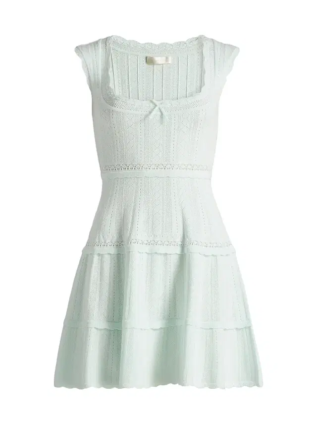 LoveShackFancy Women's Laighton Pointelle-Knit Tiered Minidress - Dusty Lagoon