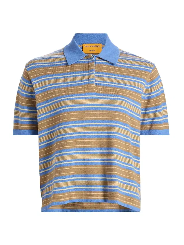 Guest in Residence Women's Striped Cotton-Cashmere Polo Shirt - Delft Blue Combo