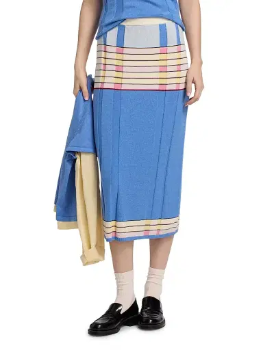Guest in Residence Women's Striped Silk-Linen Midi-Skirt - Delft Blue Combo | Thumbnail 3 Guest in Residence Women's Striped Silk-Linen Midi-Skirt - Delft Blue Combo | Thumbnail 3