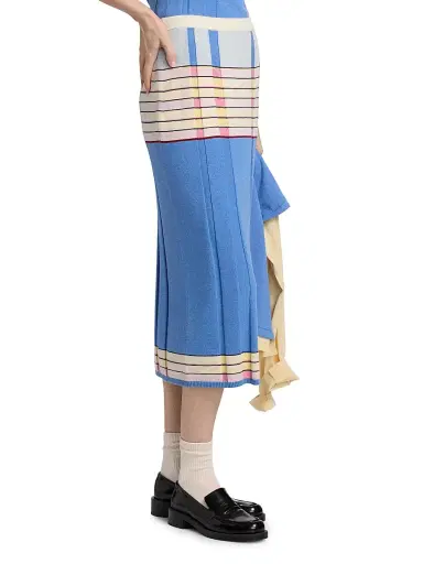 Guest in Residence Women's Striped Silk-Linen Midi-Skirt - Delft Blue Combo | Thumbnail 4 Guest in Residence Women's Striped Silk-Linen Midi-Skirt - Delft Blue Combo | Thumbnail 4