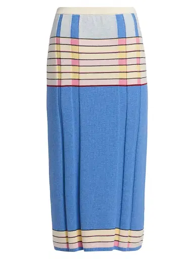 Guest in Residence Women's Striped Silk-Linen Midi-Skirt - Delft Blue Combo | Thumbnail 1 Guest in Residence Women's Striped Silk-Linen Midi-Skirt - Delft Blue Combo | Thumbnail 1