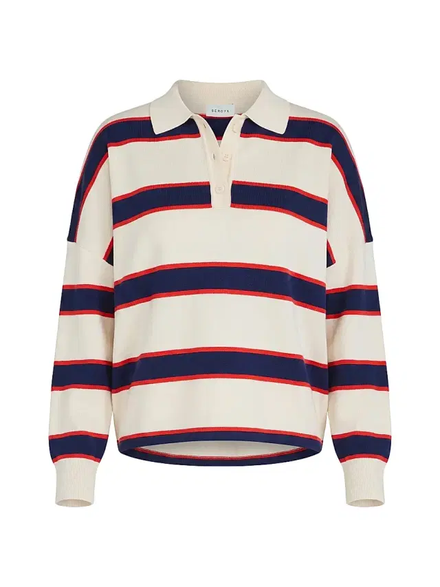 Women's Taby Striped Ribbed Polo Sweater - Eggshell Stripe