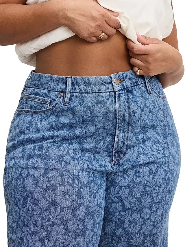 Good American Women's Good Waist High-Rise Cropped Palazzo Jeans - Hibiscus Bloom