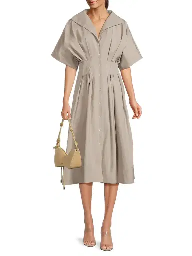 Natori Women's Tech Cotton Taffeta Pleat Release Dress - Taupe | Thumbnail 2