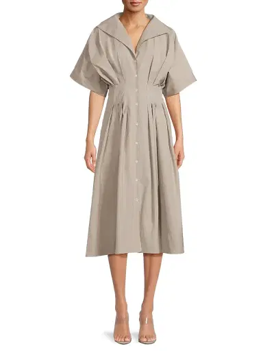 Natori Women's Tech Cotton Taffeta Pleat Release Dress - Taupe | Thumbnail 3
