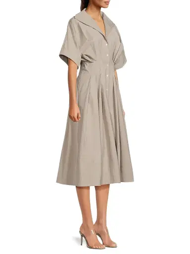 Natori Women's Tech Cotton Taffeta Pleat Release Dress - Taupe | Thumbnail 4