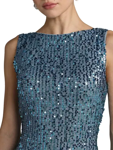 Mac Duggal Women's Petite Sequined Cowlback Gown - Fusion Blue Petite 12 | Thumbnail 3 Mac Duggal Women's Petite Sequined Cowlback Gown - Fusion Blue Petite 12 | Thumbnail 3