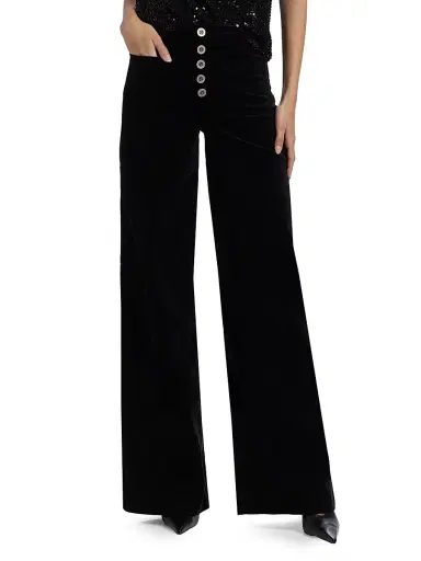 Ramy Brook Women's Cindy Velvet Wide-Leg Pants - Black Velvet - Size 30 | Thumbnail 3