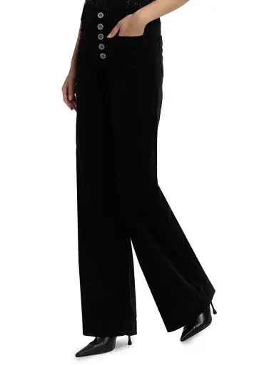 Ramy Brook Women's Cindy Velvet Wide-Leg Pants - Black Velvet - Size 30 | Thumbnail 4