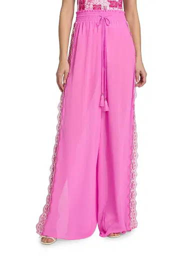 Ramy Brook Women's Athena Embroidered Pants - Radiant Pink - Size Large | Thumbnail 3