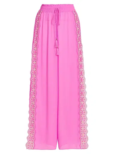Ramy Brook Women's Athena Embroidered Pants - Radiant Pink - Size Large | Thumbnail 1