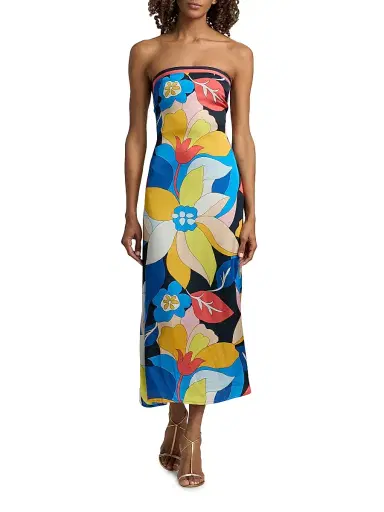 Ramy Brook Women's Isley Floral Satin Strapless Midi-Dress - Navy Hibiscus - Size 14 | Thumbnail 2 Ramy Brook Women's Isley Floral Satin Strapless Midi-Dress - Navy Hibiscus - Size 14 | Thumbnail 2